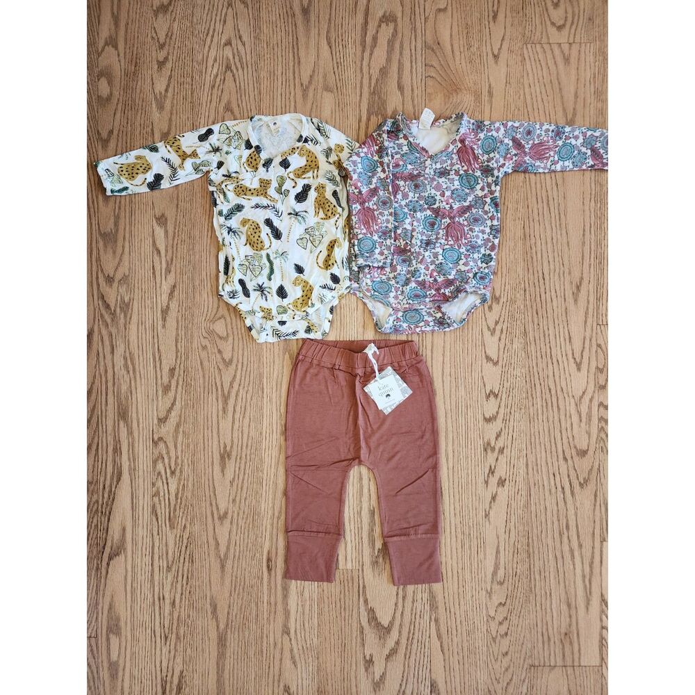 Kate Quinn 18-24M Lot of 3 Firebird Jungle Leopards LS Kimono Body Suits And Pan